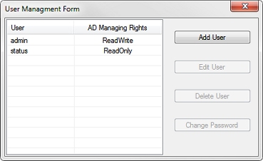 Screen shot of the User Management Form dialog box
