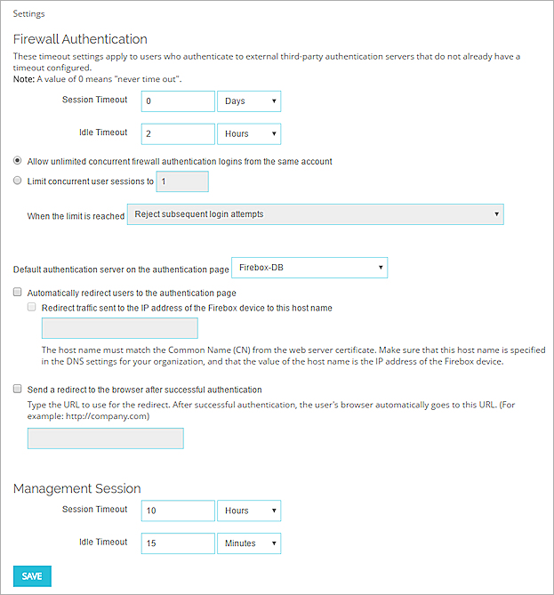 Screen shot of the Authentication Settings page