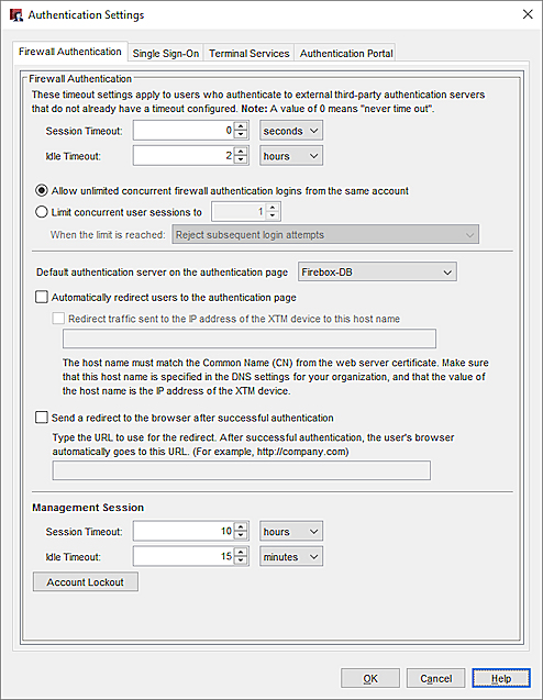 Screen shot of the Authentication Settings dialog box
