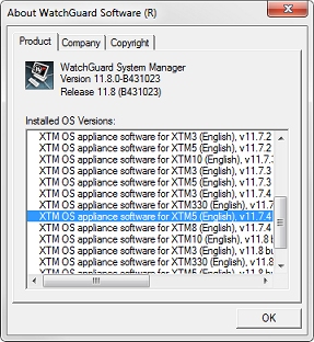 Screen shot of the About WatchGuard Software dialog box