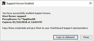 The Support Access Enabled dialog box