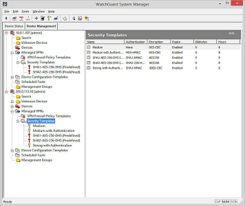 Screen shot of the Security Templates page for a Management Server upgraded to v11.11.1 or higher