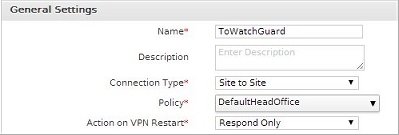 Screen shot of the Cyberoam VPN General Settings