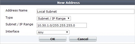 Screen shot of the New Address page with settings for the local network