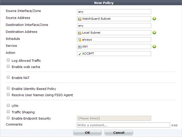 Screen shot of the New Policy page