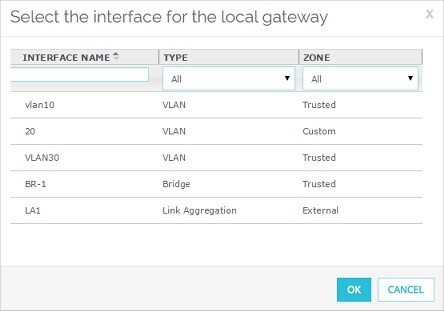 Screen shot of the Select the interface for the local gateway dialog box