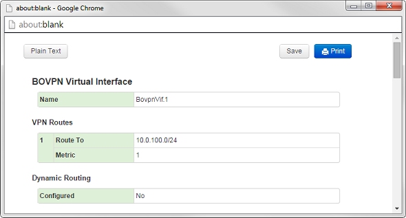 Screen shot of the BOVPN Virtual Interface report in a browser window