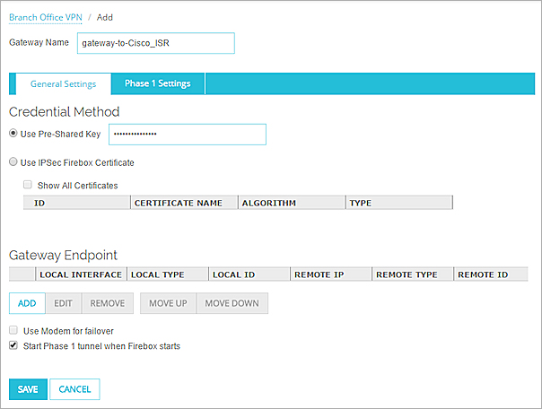 Screen shot of the Gateway page
