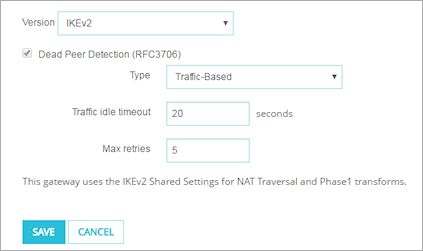 Screen shot of IKEv2 settings for a gateway that uses shared IKEv2 settings