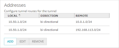 Screen shot of the Addresses tab with the new tunnel route added