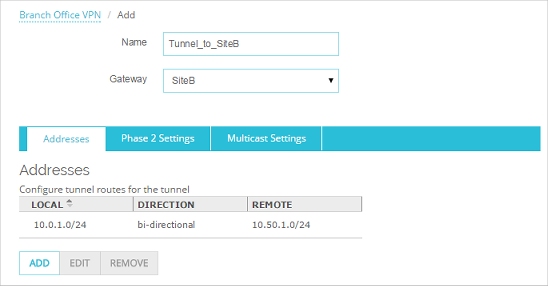 Screen shot of the Tunnel page with the existing tunnel route