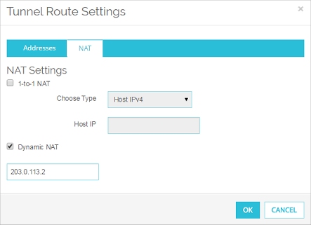 Screen shot of Tunnel Route Settings dialog box - NAT tab