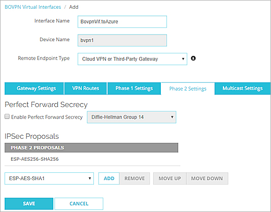 Screen shot of Phase 1 settings