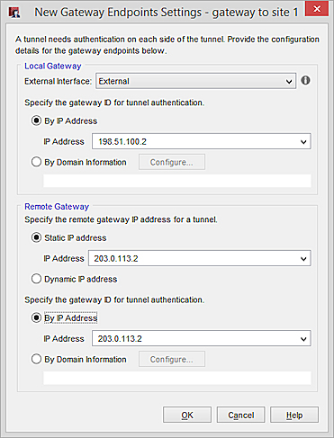 Screen shot of the New Gateway Endpoints Settings dialog box