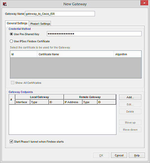 Screen shot of the New Gateway dialog box