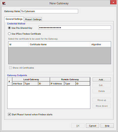 Screen shot of the New Gateway dialog box, General Setting tab