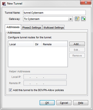 Screen shot of the New Tunnel dialog box