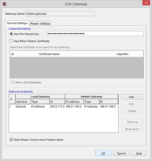 Screen shot of the New Gateway dialog box with the gateway endpoints added