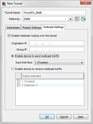 Screen shot of the Edit Tunnel dialog box - Multicast tab