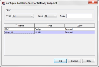 Screen shot of the Configure Local Interface for Gateway Endpoint dialog box