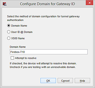 Screen shot of the Configure Domain for Gateway ID dialog box