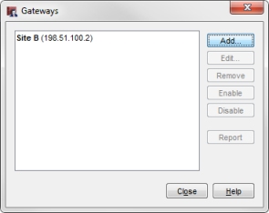 Screen shot of Gateways dialog box, empty