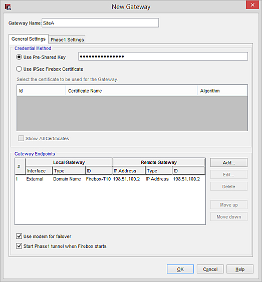 Screen shot of the New Gateway dialog box