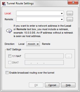 Screen shot of the Tunnel Route Settings dialog box