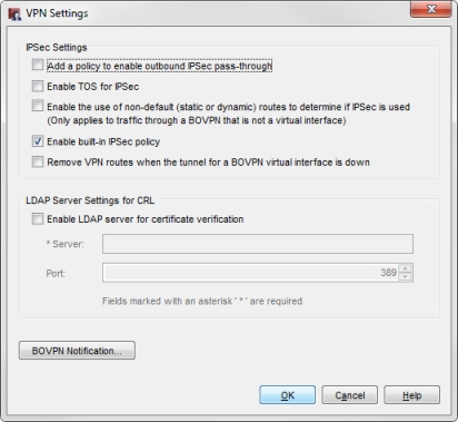 Screen shot of the VPN global settings dialog box