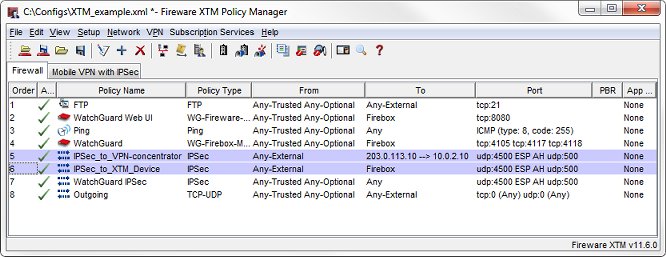 Screen shot of Policy Manager with two IPSec pass through policies
