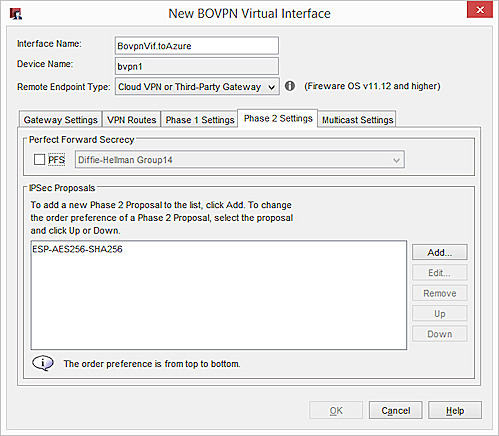Screen shot of Phase 2 settings