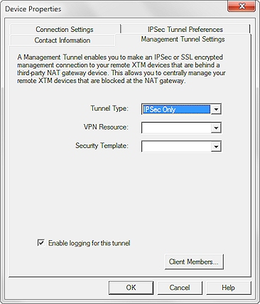 Screen shot of the Management Tunnel Settings for an IPSec tunnel