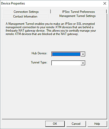 Screen shot of the Device Properties dialog box, Management Tunnel Settings tab