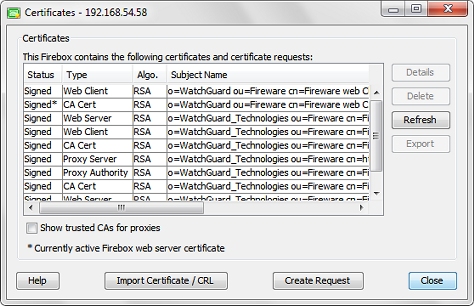 Screen shot of the Certificates dialog box