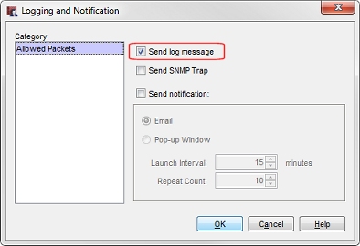 Screen shot of the Logging and Notification dialog box