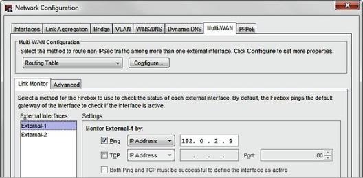 Screen shot of the Multi-WAN link monitor target settings