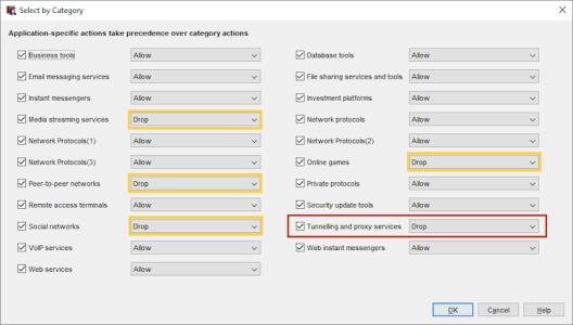 Screen shot of configured Application Control categories