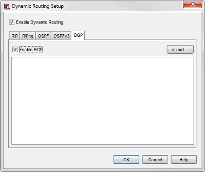 Screen shot of the Dynamic Routing Setup, BGP tab