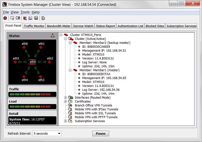 Screen shot of the FSM - Front Panel for a cluster 