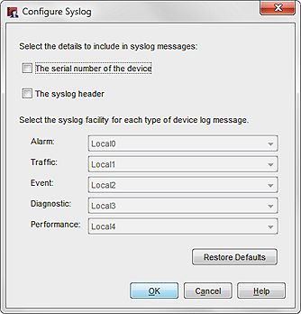 Screen shot of the Configure Syslog dialog box for IBM LEEF log format