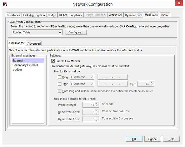 Screen shot of the multi-WAN settings in Policy Manager