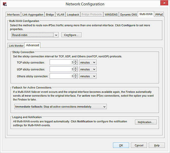 screenshot of sticky connection settings