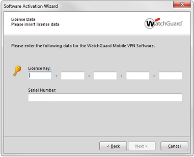 Screen shot of the Software Activation Wizard, License Data step