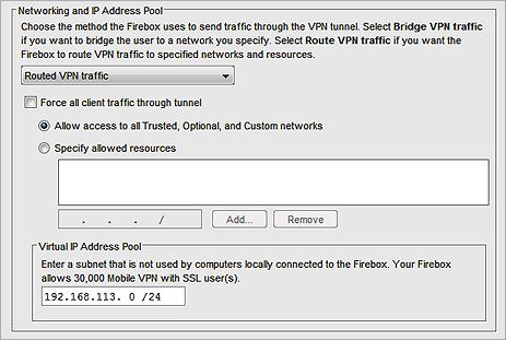 Screen shot of the Networking and IP Address Pool settings