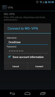 Screen shot of the Android VPN client Connect page