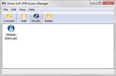 Screen shot of Shrew Soft VPN Access Manager, with Modify selected