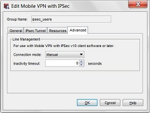 Screen shot of the Edit MVPN with IPSec dialog box - Advanced tab