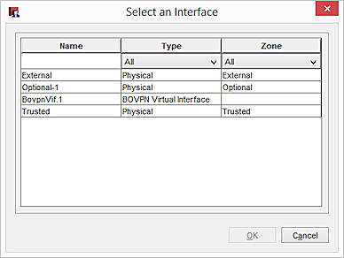 Screen shot of the Select an Interface dialog box