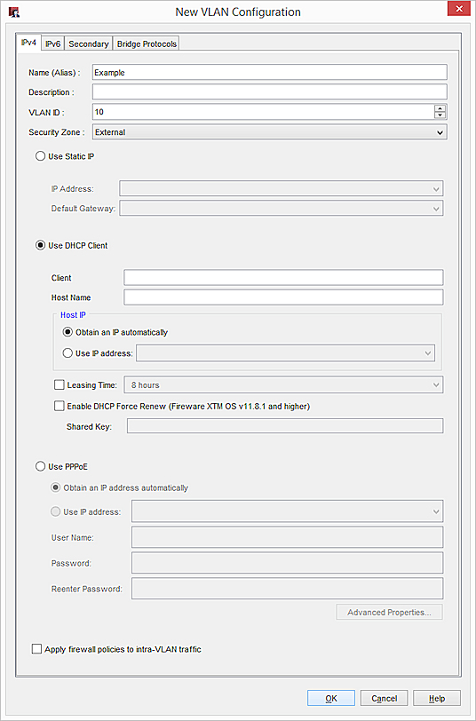 Screen shot of the New VLAN Configuration dialog box
