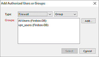 Screen shot of the  Add Authorized Users or Groups dialog box